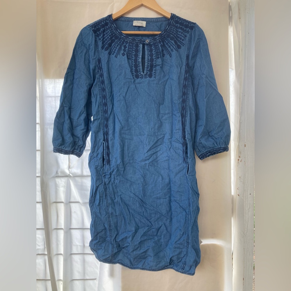 Wrap London Denim Blue Embroidered Dress